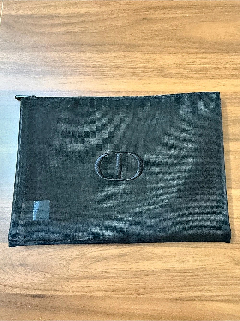 Dior CD Embroidered Logo Black Mesh Zip Pouch